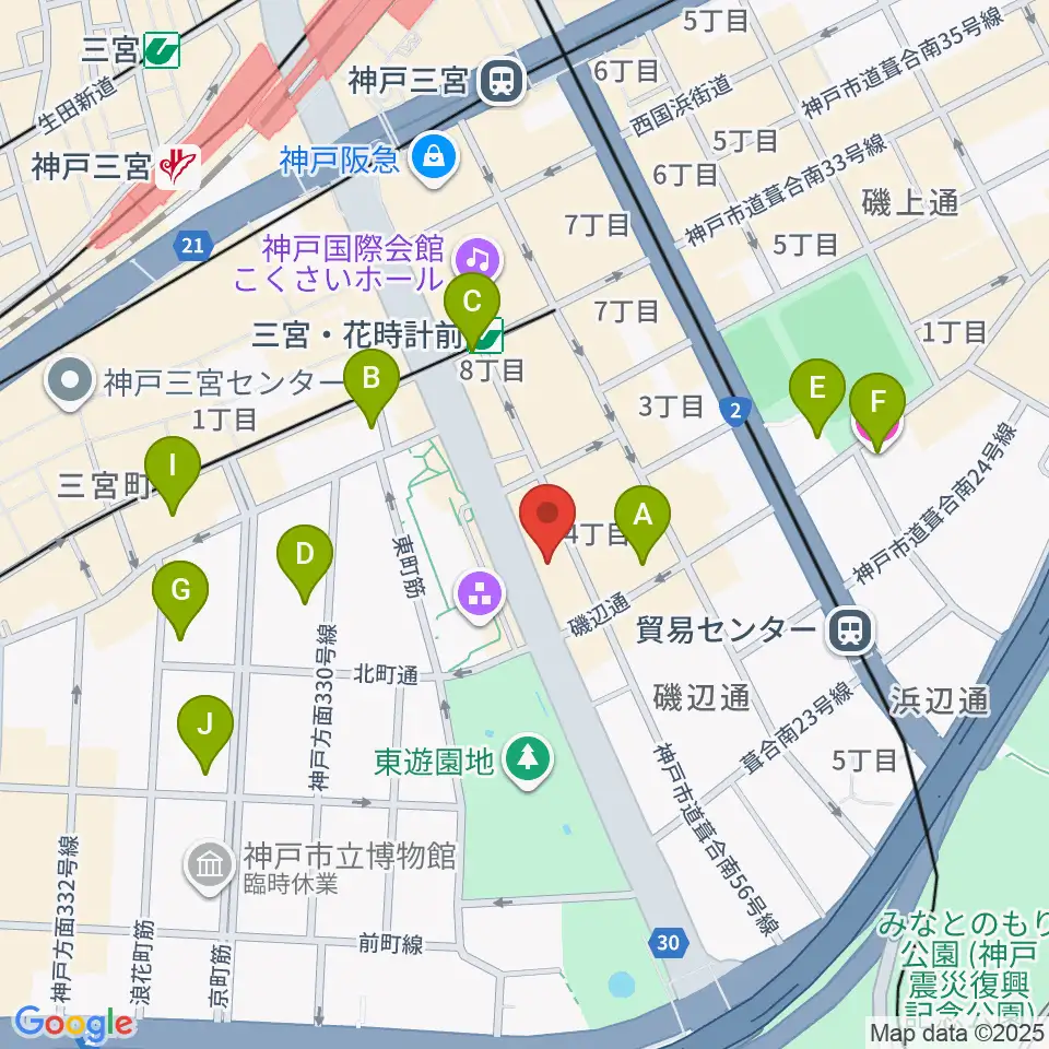 プラスミュージック神戸三宮周辺のホテル一覧地図