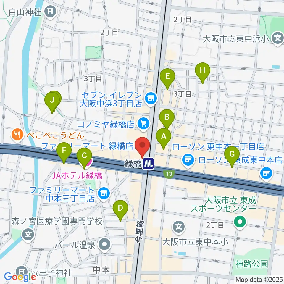 大阪緑橋 戦国大統領周辺のホテル一覧地図
