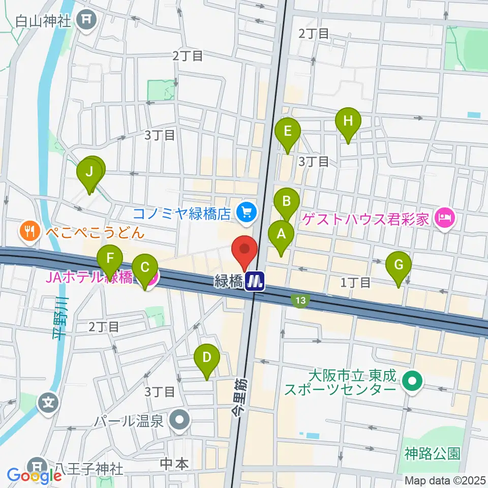 大阪緑橋 戦国大統領周辺のホテル一覧地図