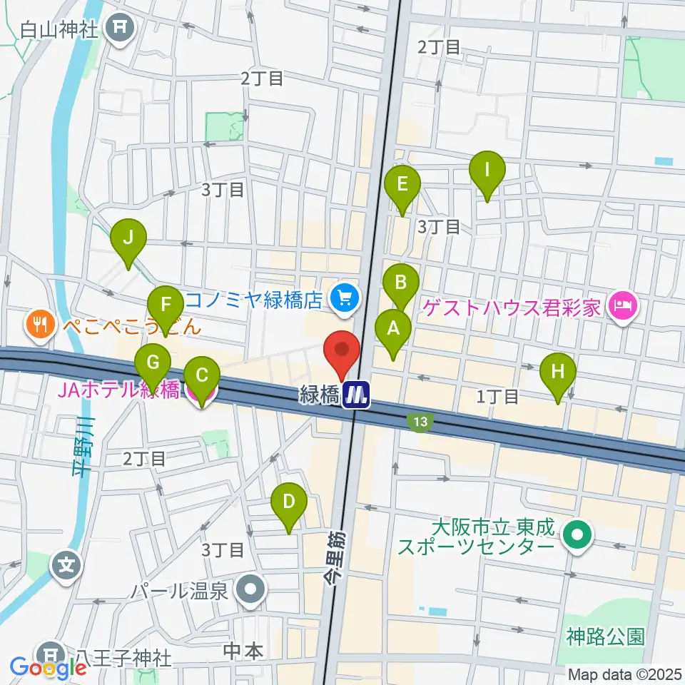 大阪緑橋 戦国大統領周辺のホテル一覧地図