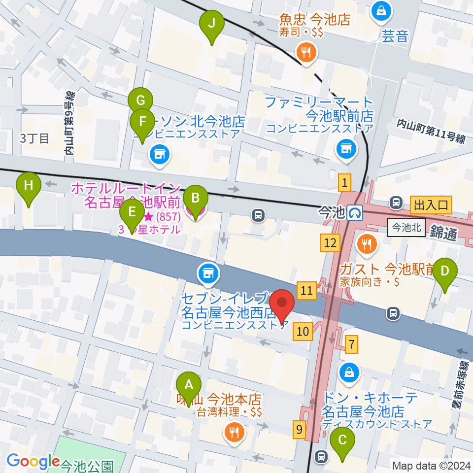 今池ガスホール周辺のホテル一覧地図