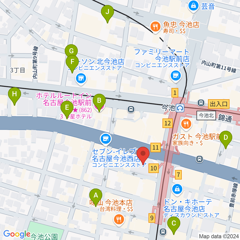 今池ガスホール周辺のホテル一覧地図