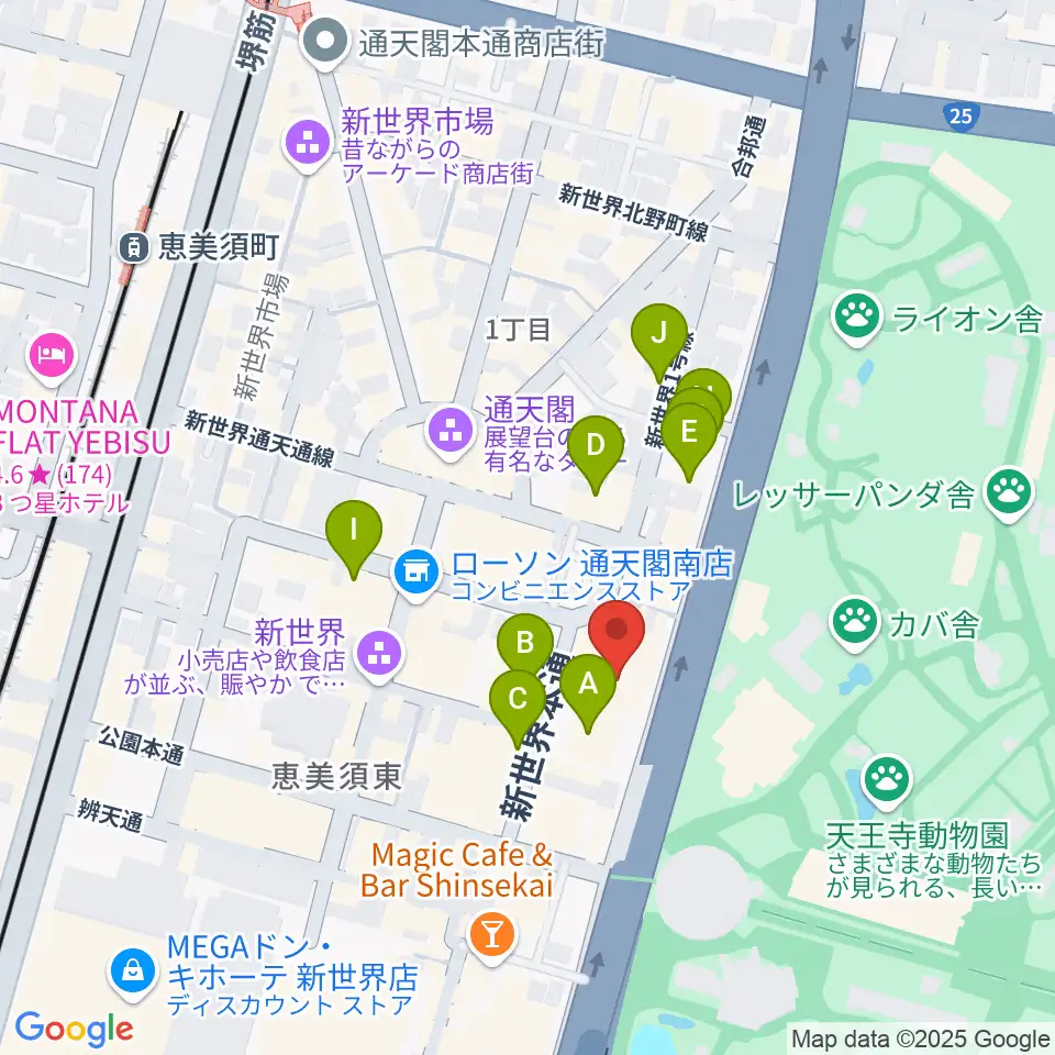 新世界ZAZA周辺のホテル一覧地図