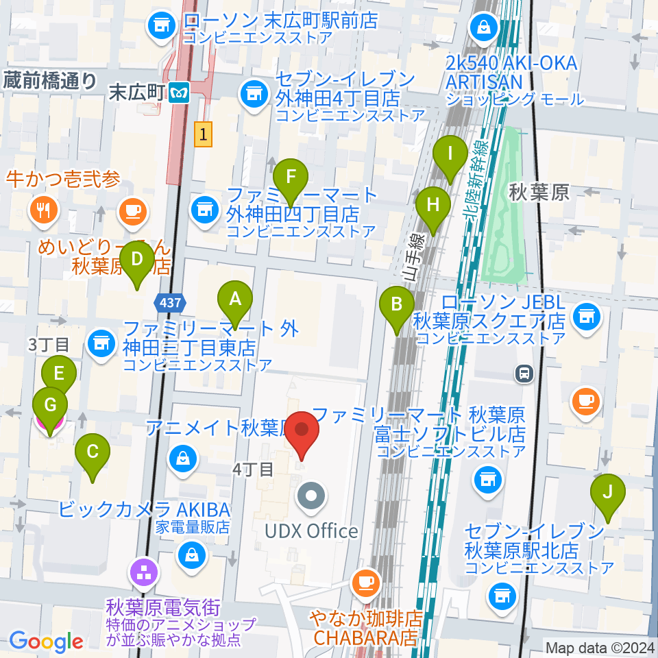 秋葉原UDXシアター周辺のホテル一覧地図