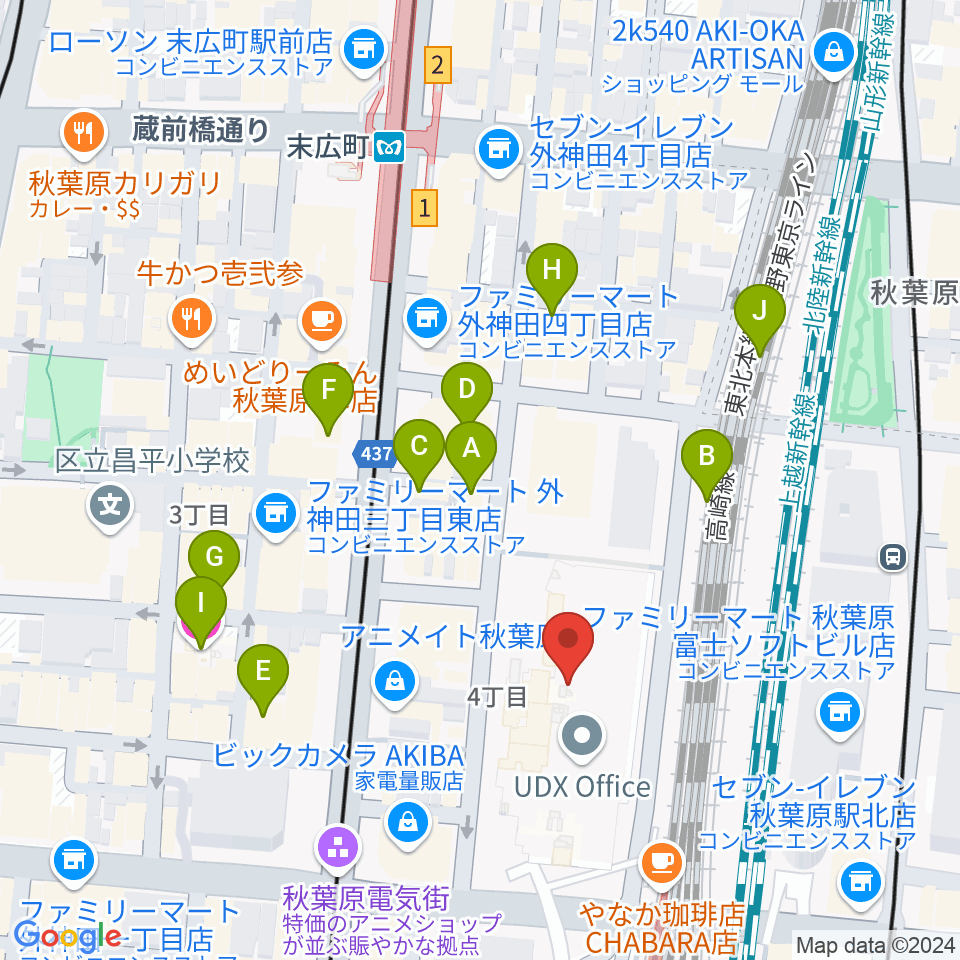 秋葉原UDXシアター周辺のホテル一覧地図