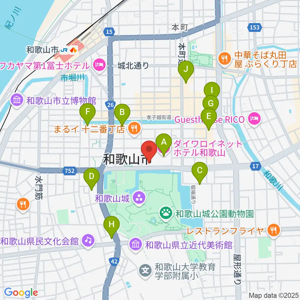 和歌山城ホール周辺のホテル一覧地図
