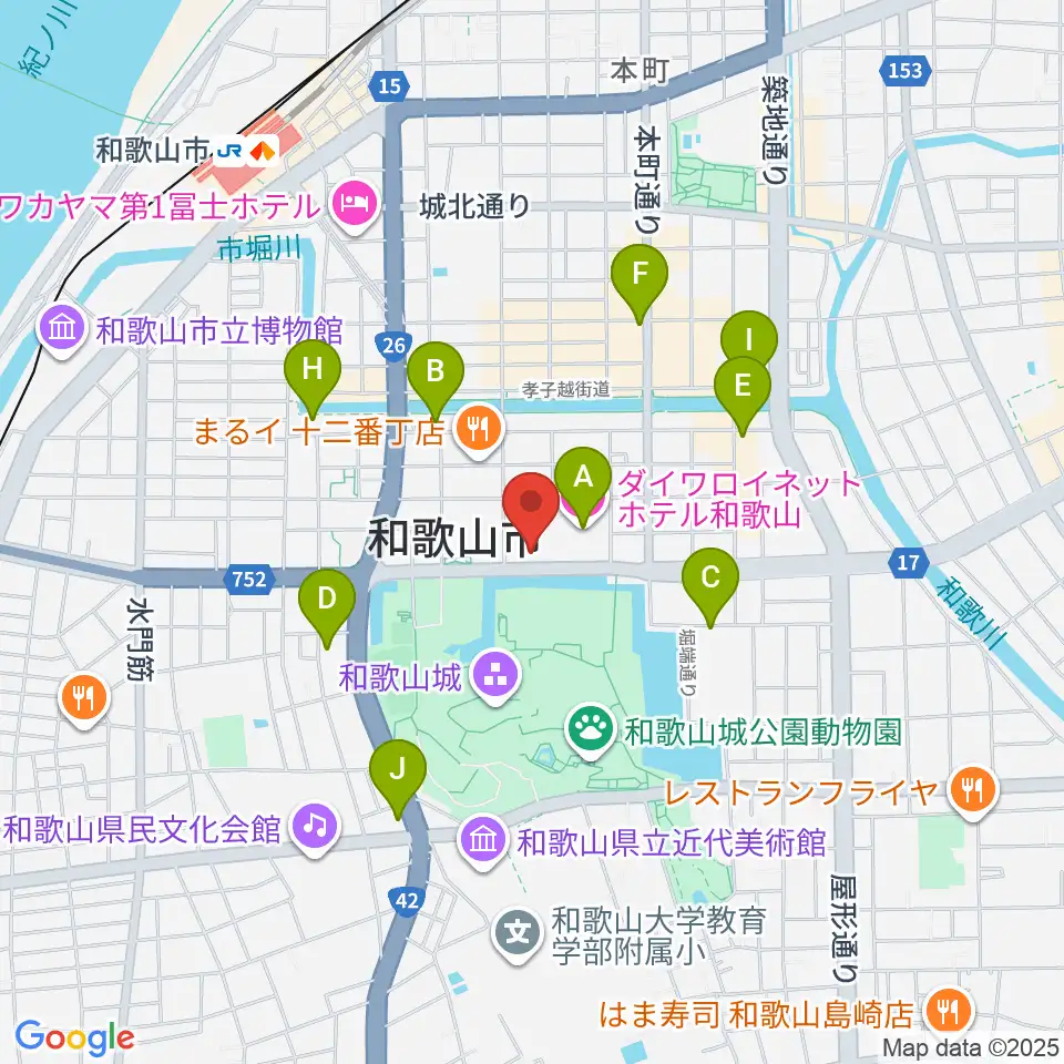 和歌山城ホール周辺のホテル一覧地図