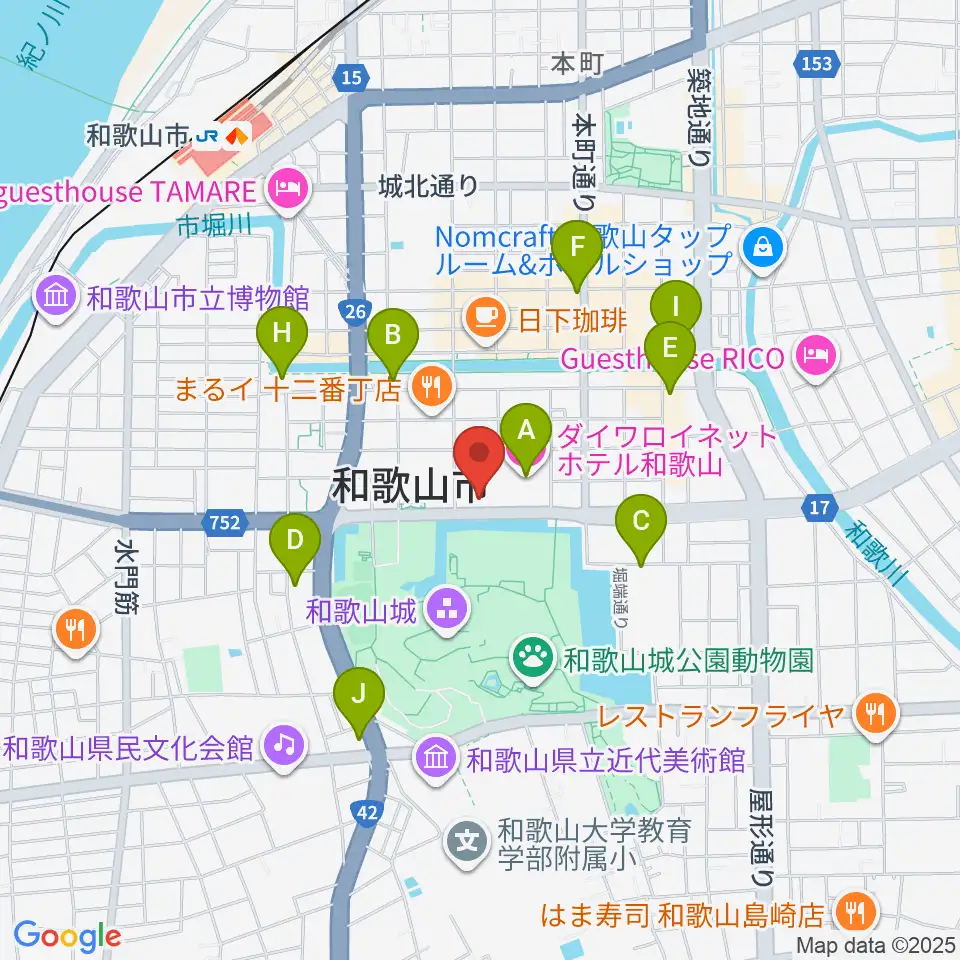 和歌山城ホール周辺のホテル一覧地図