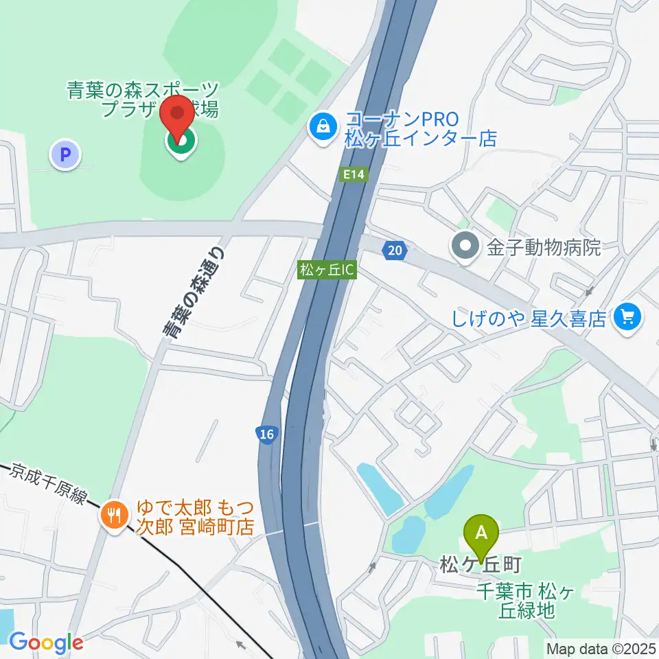 青葉の森スポーツプラザ野球場周辺のホテル一覧地図
