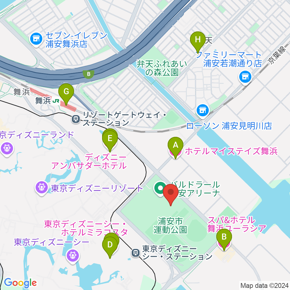 浦安市屋内水泳プール周辺のホテル一覧地図