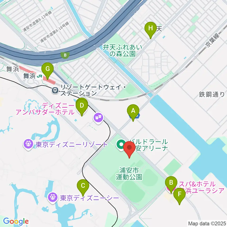 浦安市屋内水泳プール周辺のホテル一覧地図