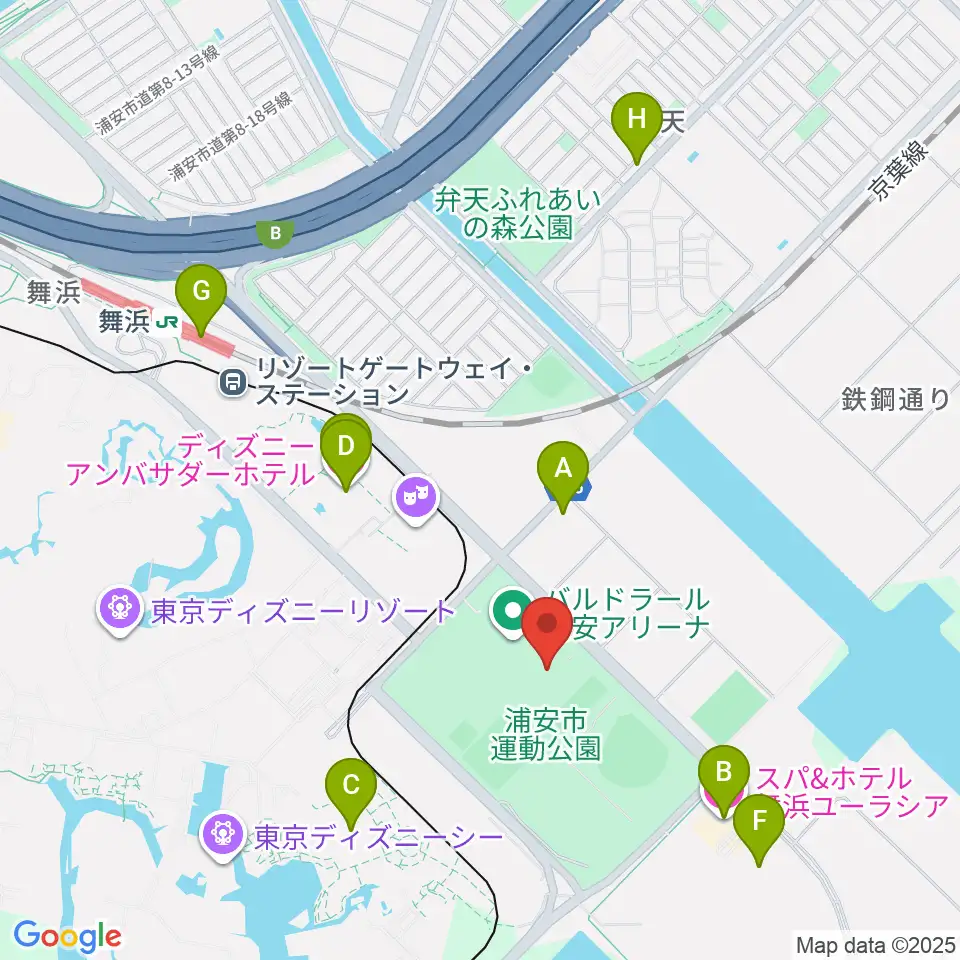 浦安市屋内水泳プール周辺のホテル一覧地図