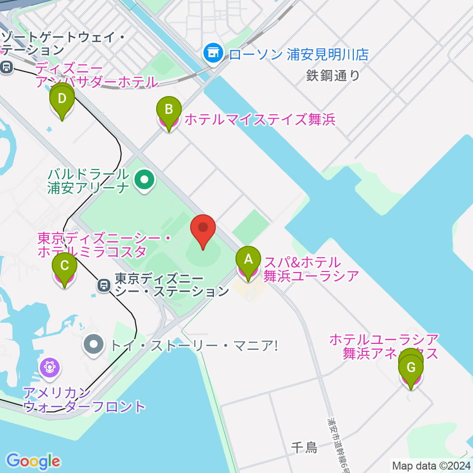 浦安市運動公園野球場周辺のホテル一覧地図