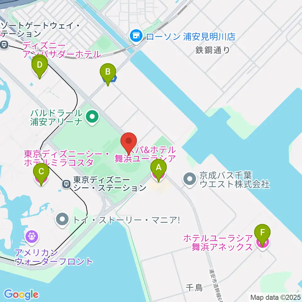 浦安市運動公園野球場周辺のホテル一覧地図