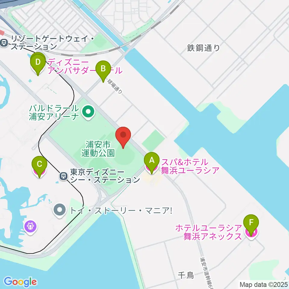 浦安市運動公園野球場周辺のホテル一覧地図