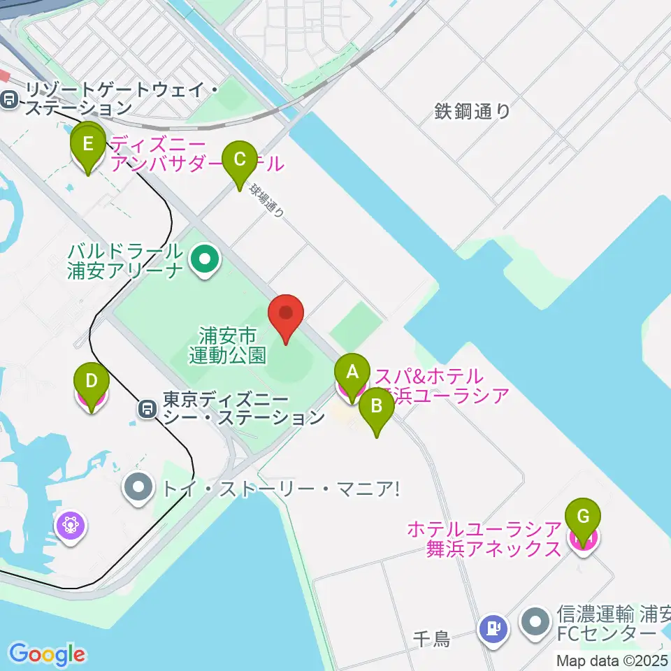 浦安市運動公園野球場周辺のホテル一覧地図
