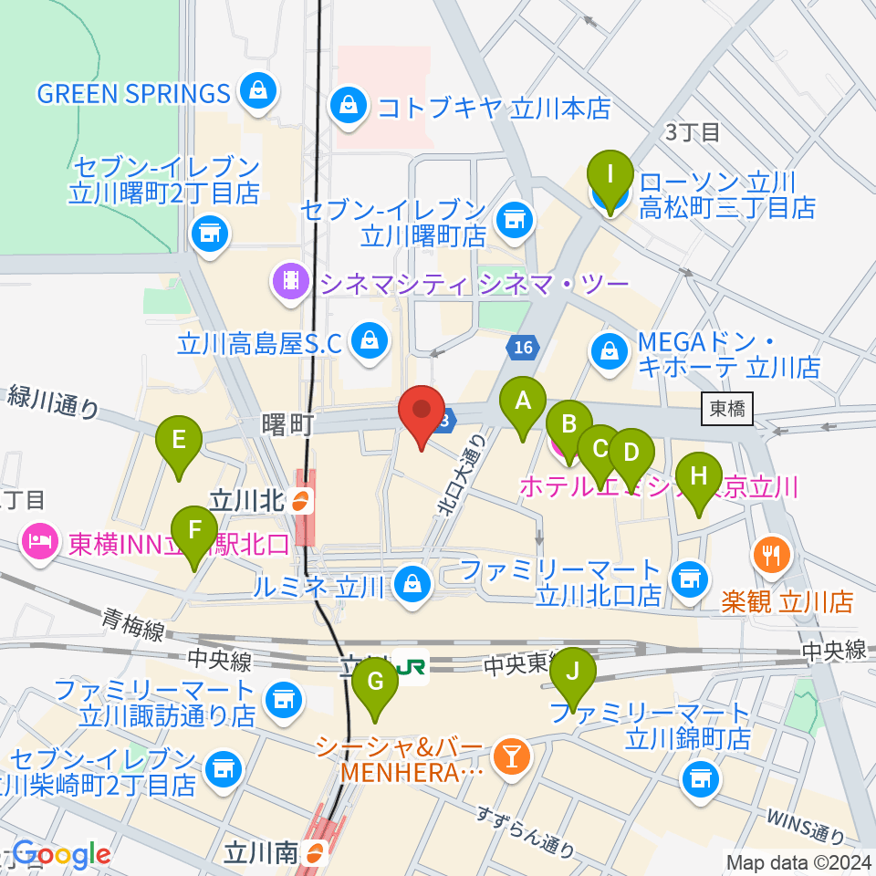 島村楽器 立川店周辺のホテル一覧地図