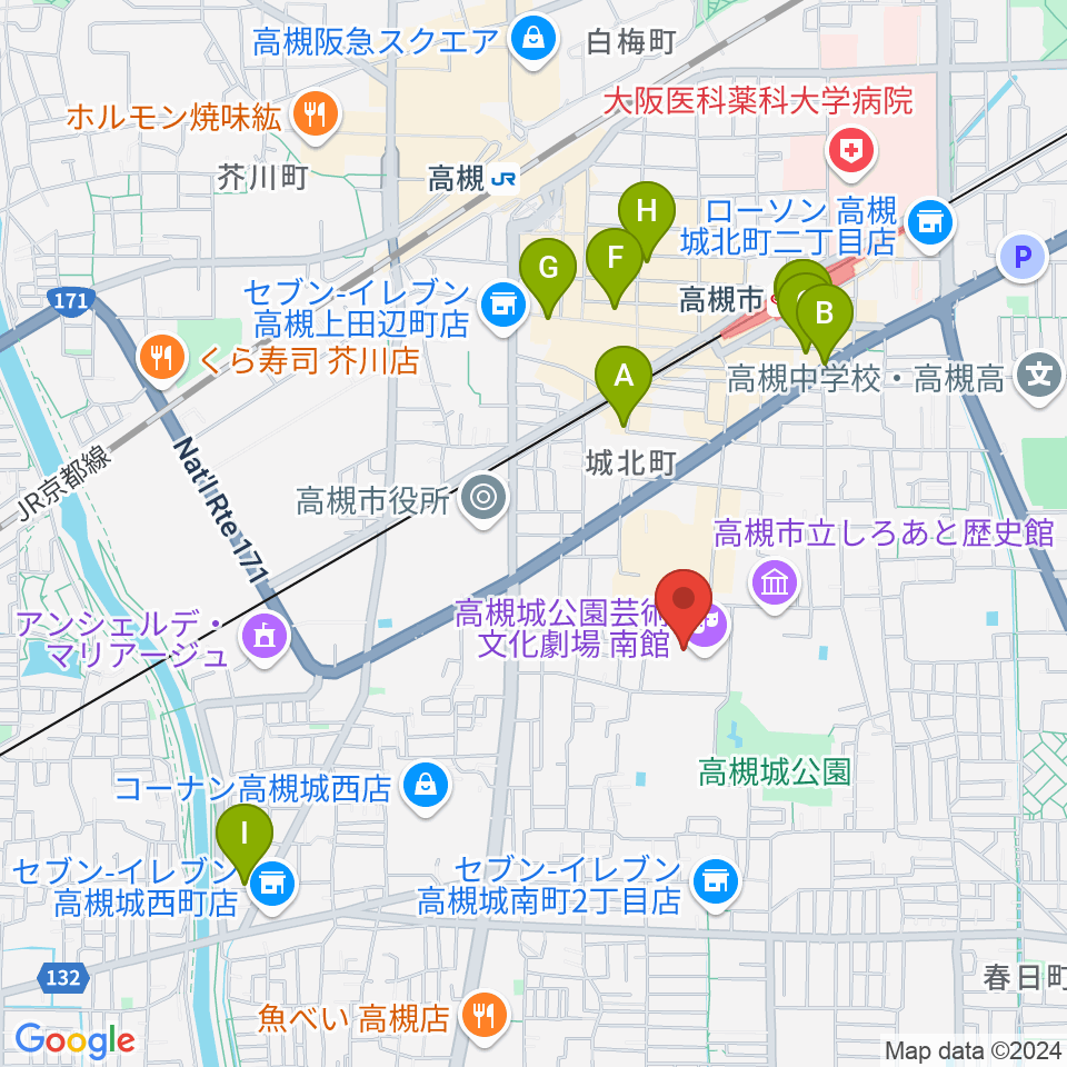 高槻城公園芸術文化劇場 南館周辺のホテル一覧地図