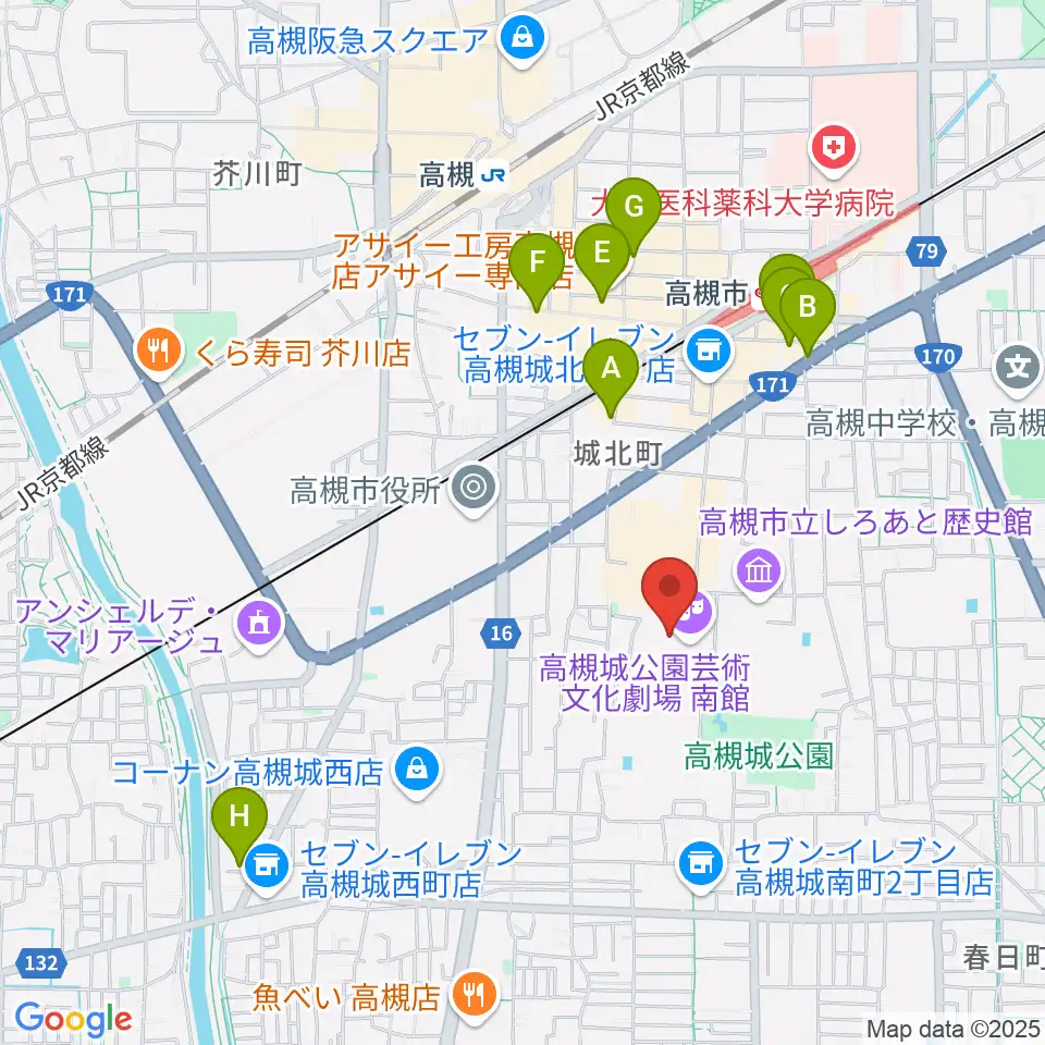 高槻城公園芸術文化劇場 南館周辺のホテル一覧地図