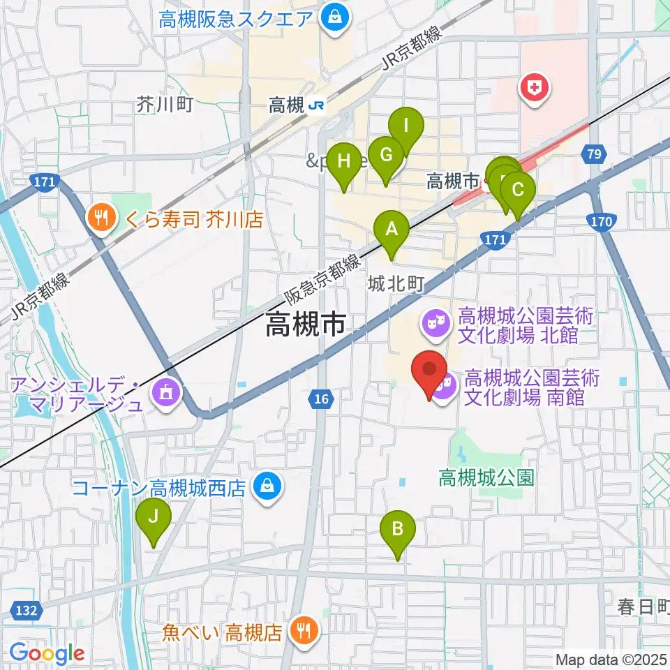 高槻城公園芸術文化劇場 南館周辺のホテル一覧地図