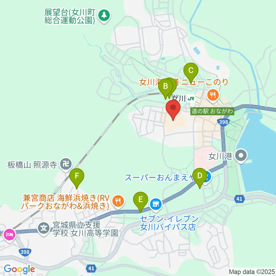 女川町生涯学習センターホール周辺のホテル一覧地図