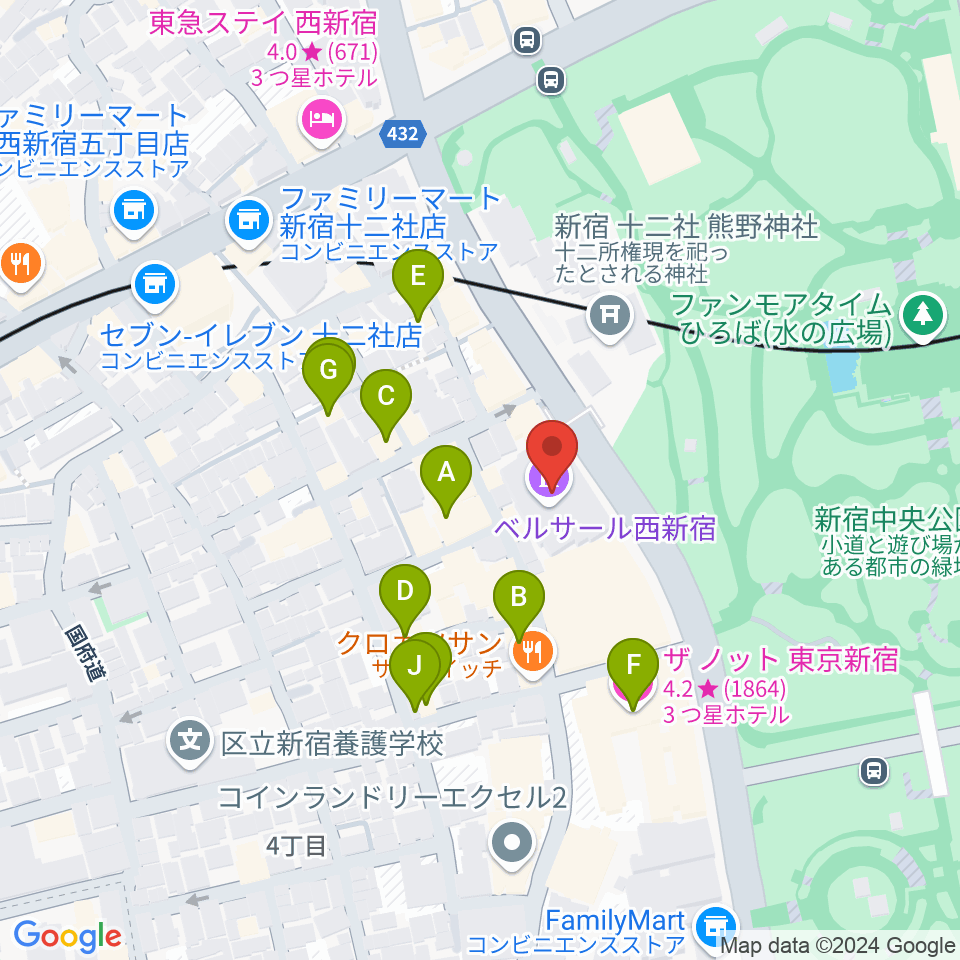 ベルサール西新宿周辺のホテル一覧地図