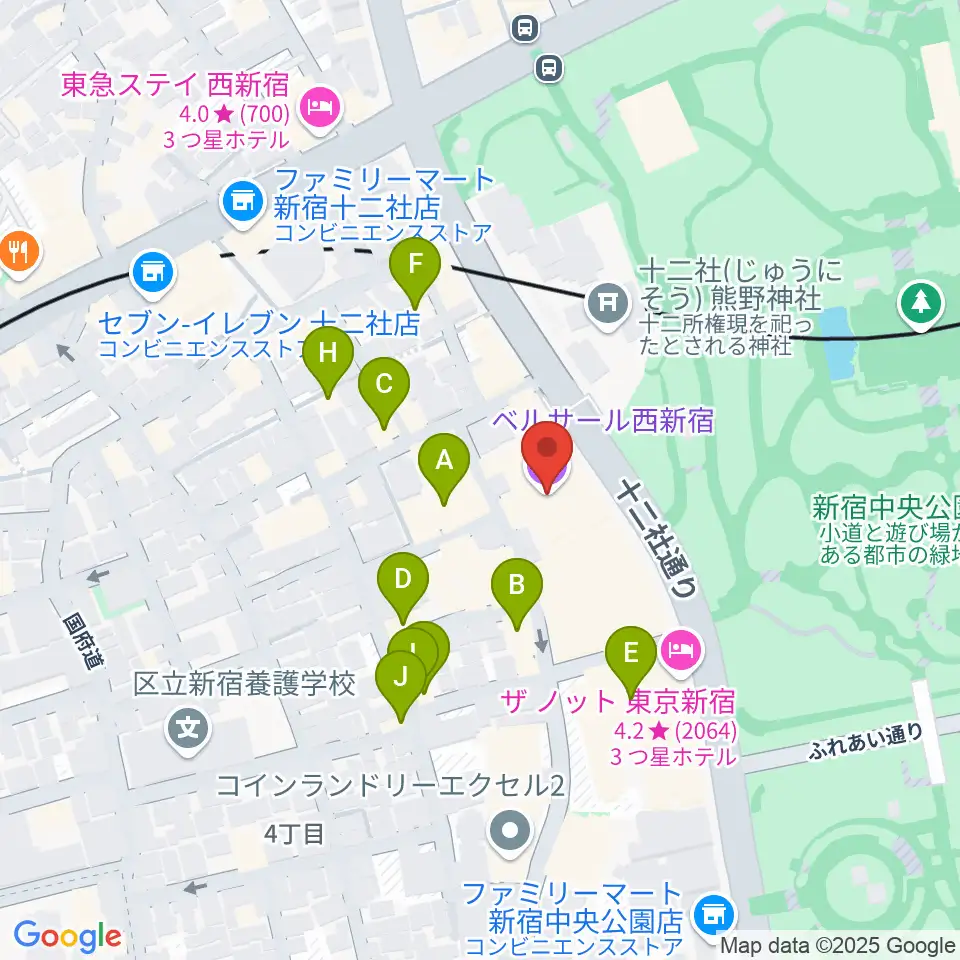 ベルサール西新宿周辺のホテル一覧地図