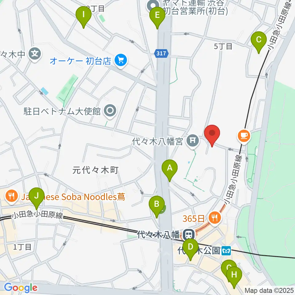 YCC 代々木八幡コミュニティセンター周辺のホテル一覧地図