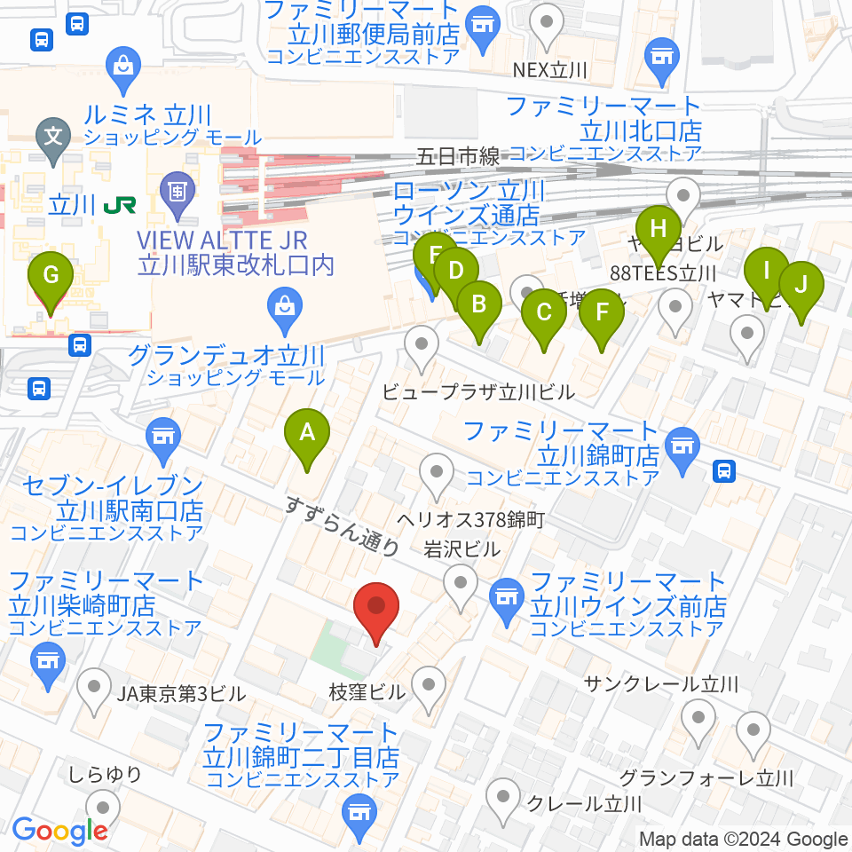 楽器奏庫 立川店周辺のホテル一覧地図