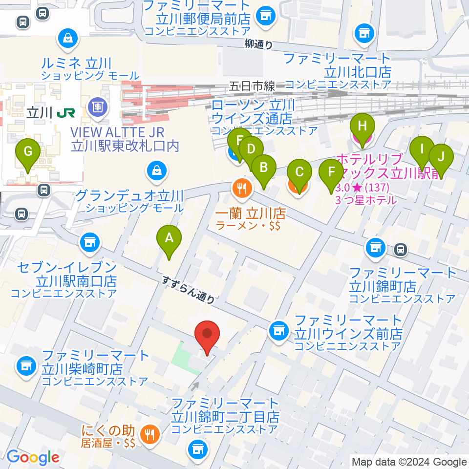 楽器奏庫 立川店周辺のホテル一覧地図