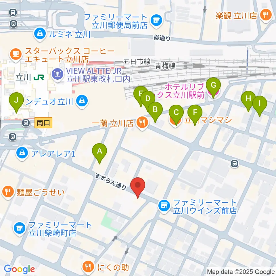 楽器奏庫 立川店周辺のホテル一覧地図