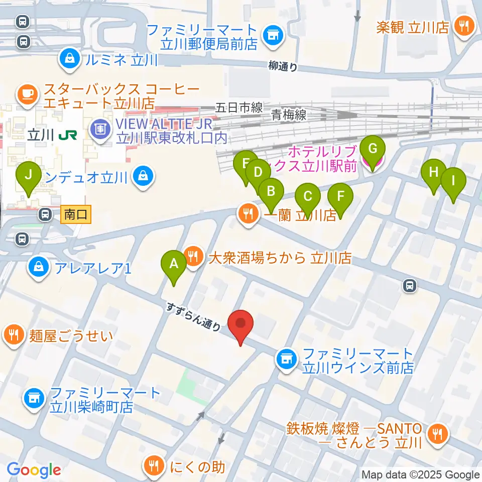 楽器奏庫 立川店周辺のホテル一覧地図