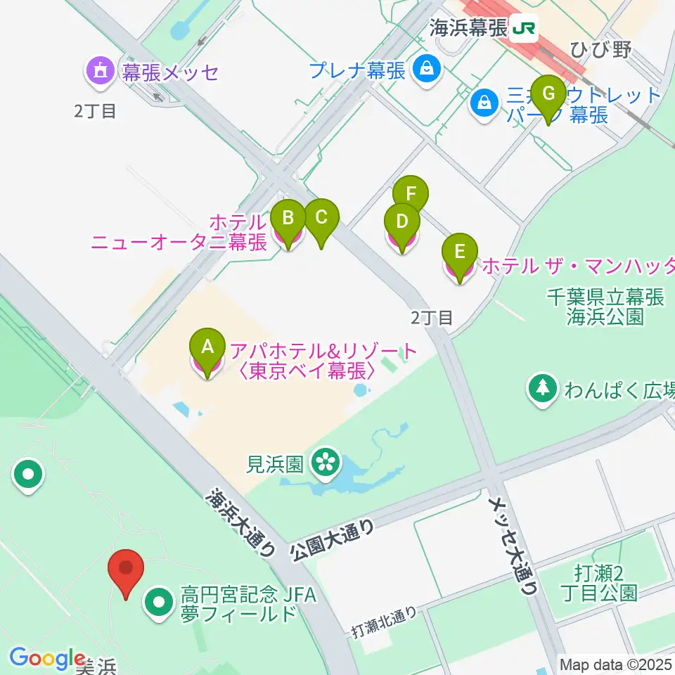 JFA夢フィールドAピッチ周辺のホテル一覧地図