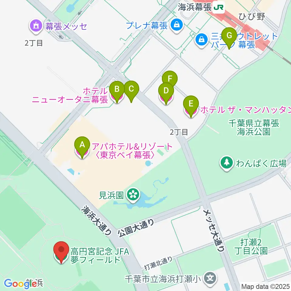 JFA夢フィールドAピッチ周辺のホテル一覧地図