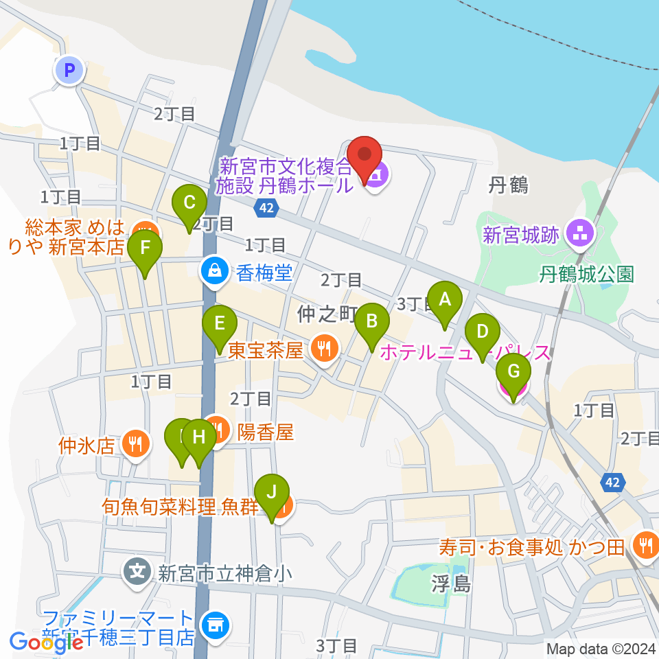 丹鶴ホール周辺のホテル一覧地図