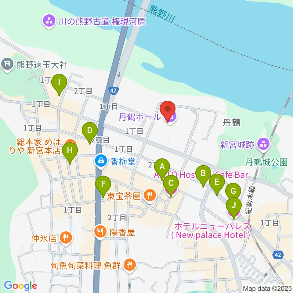 丹鶴ホール周辺のホテル一覧地図