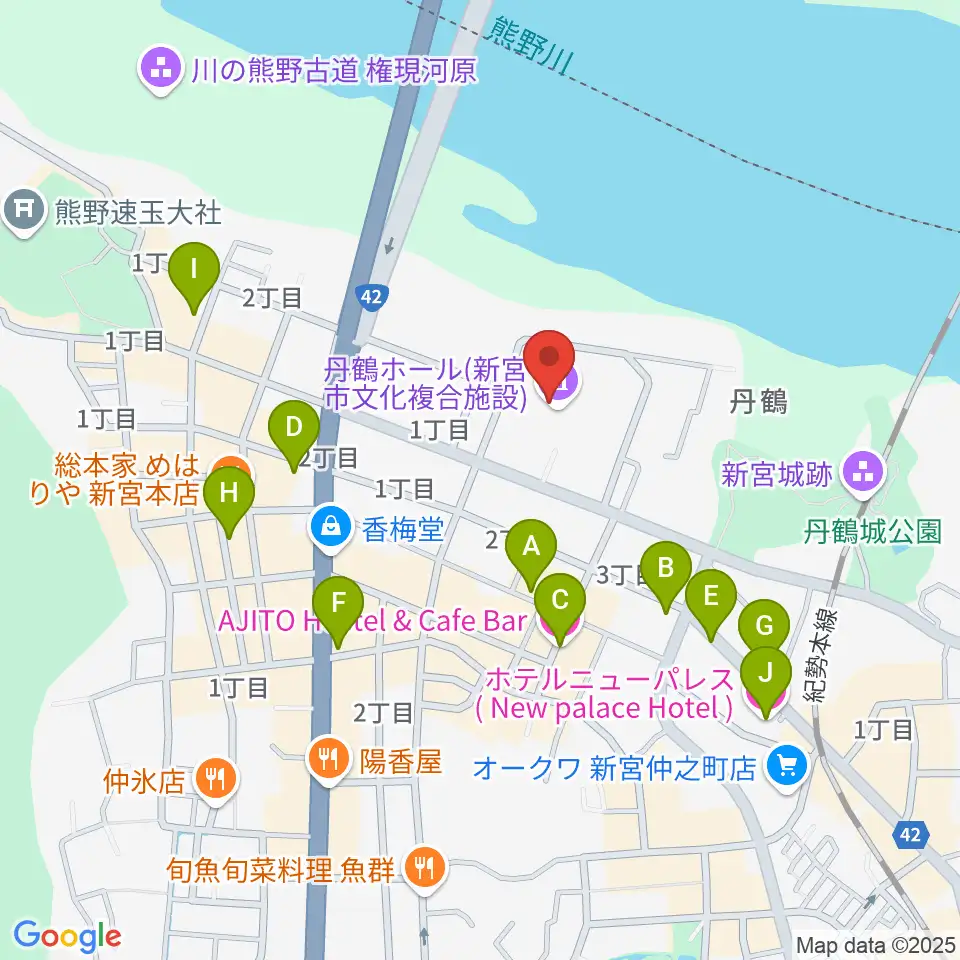 丹鶴ホール周辺のホテル一覧地図