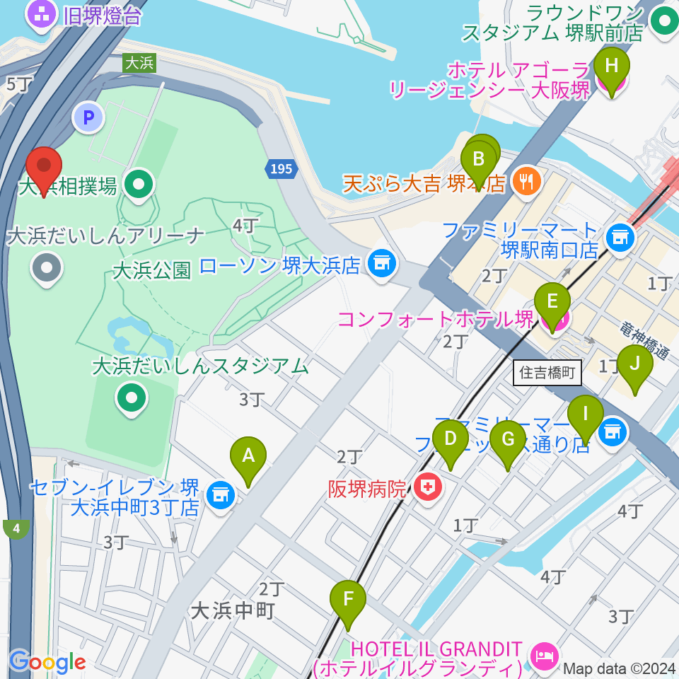 大浜だいしんアリーナ・だいしん大浜武道館周辺のホテル一覧地図