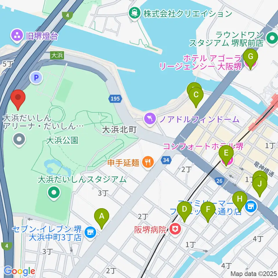 大浜だいしんアリーナ・だいしん大浜武道館周辺のホテル一覧地図