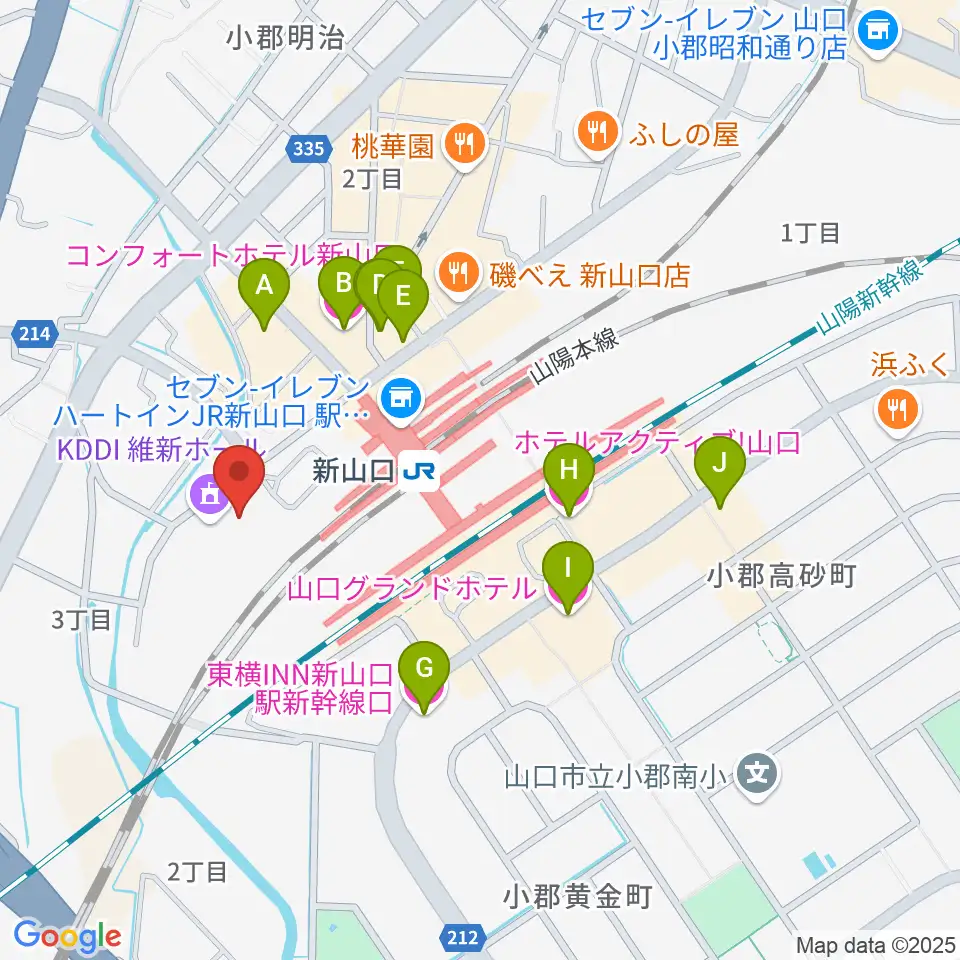 KDDI維新ホール周辺のホテル一覧地図