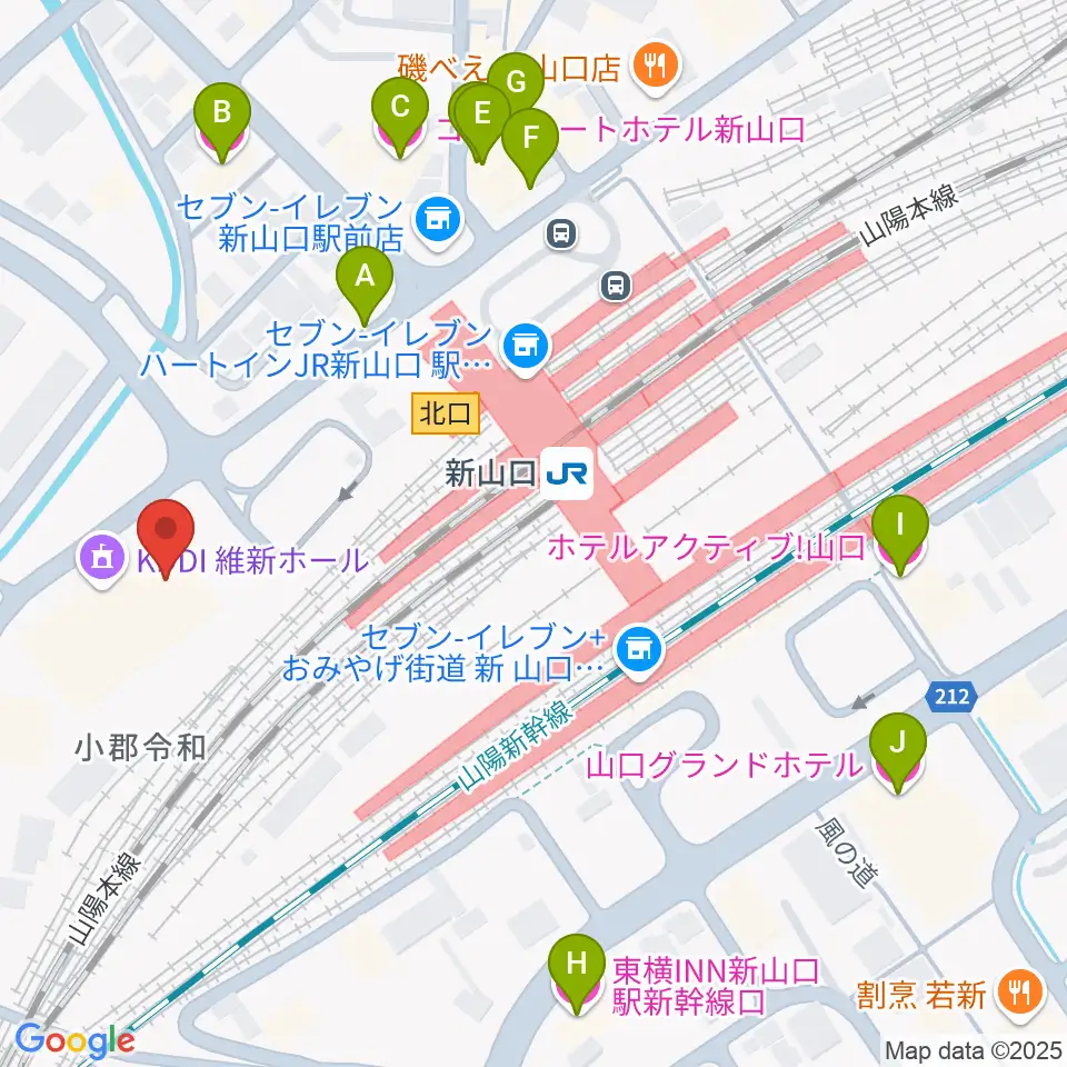 KDDI維新ホール周辺のホテル一覧地図
