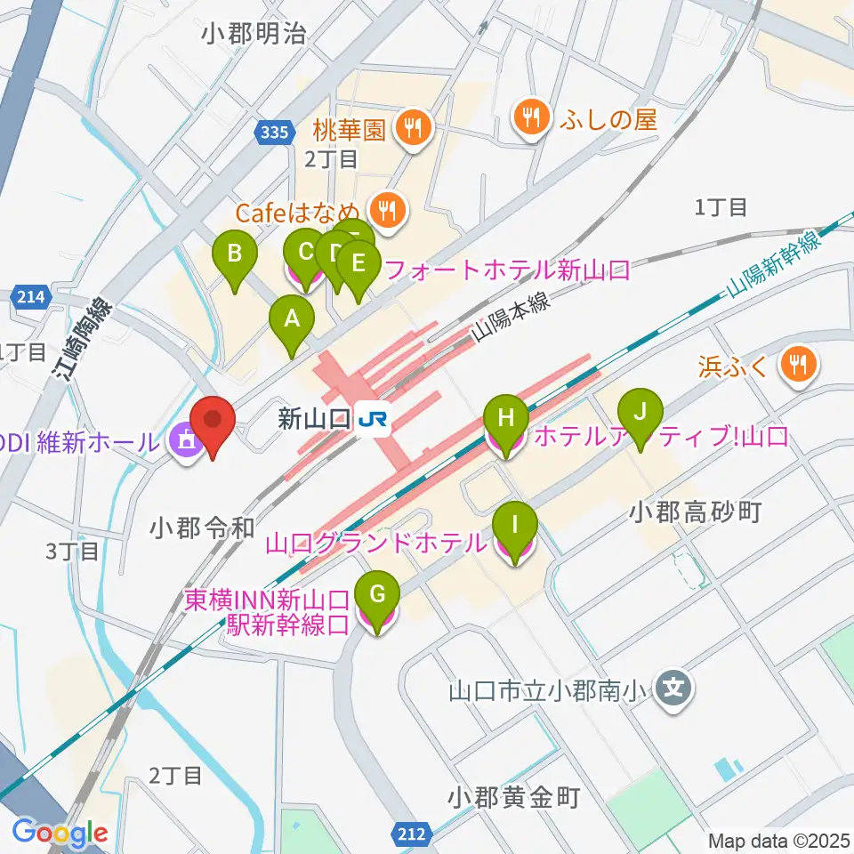 KDDI維新ホール周辺のホテル一覧地図