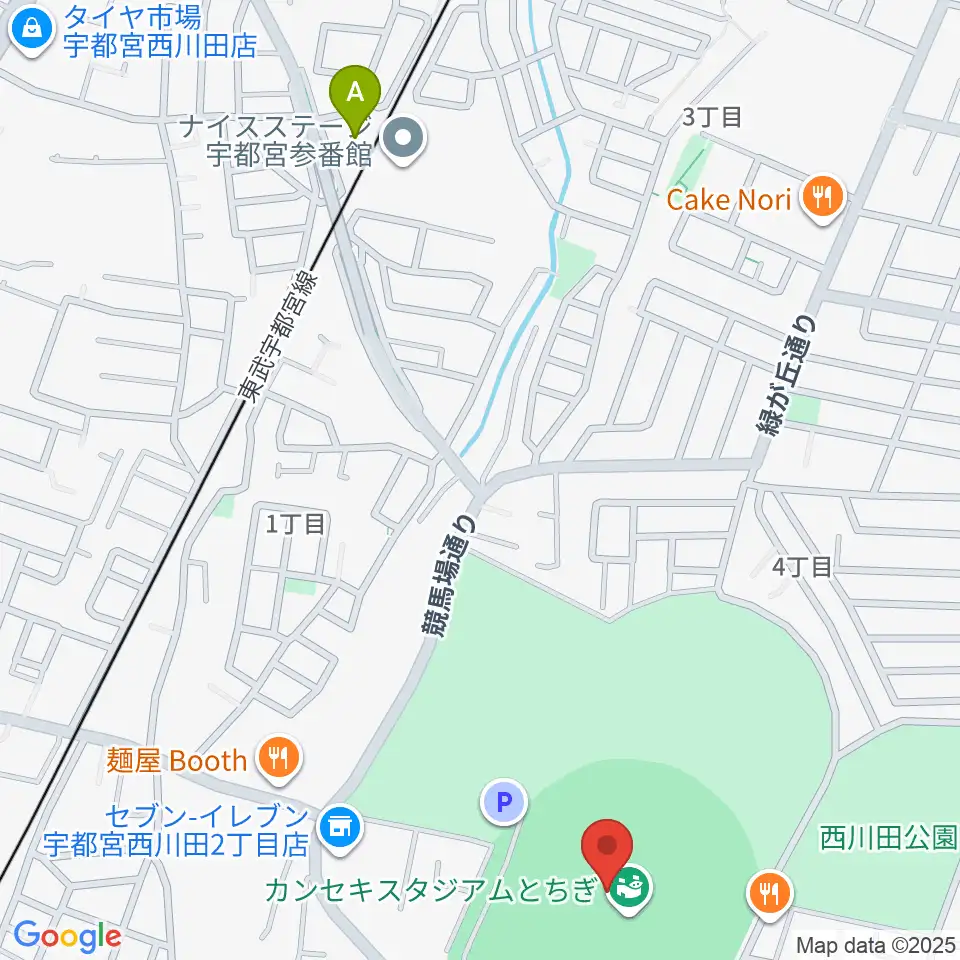 カンセキスタジアムとちぎ周辺のホテル一覧地図