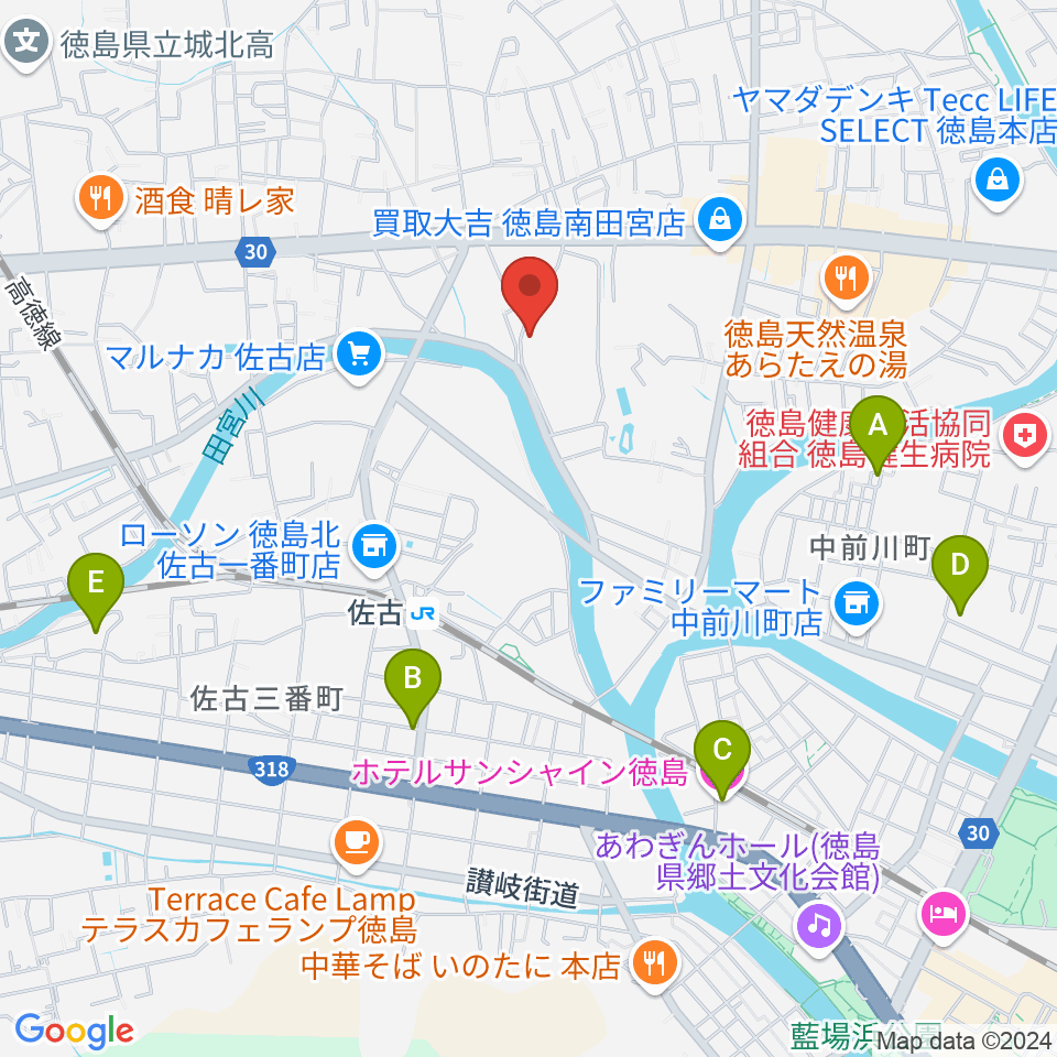 ワークスタッフ陸上競技場（徳島市陸上競技場）周辺のホテル一覧地図