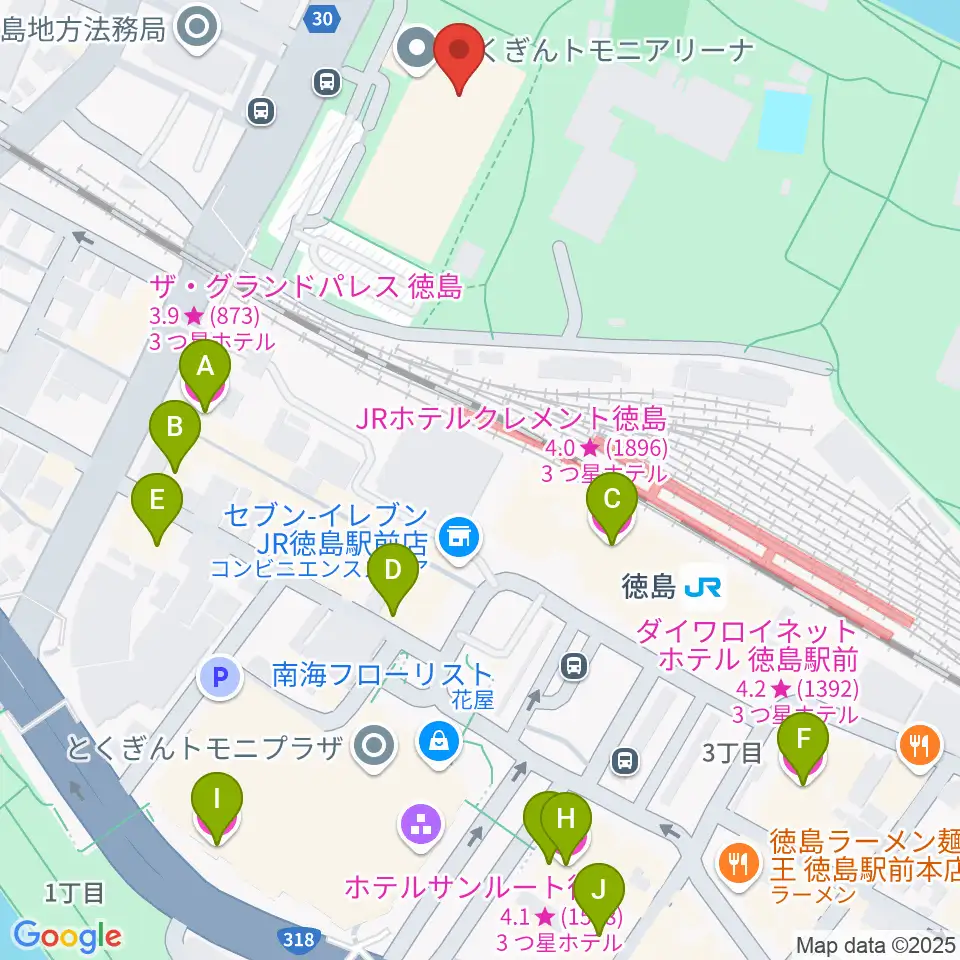 とくぎんトモニアリーナ周辺のホテル一覧地図