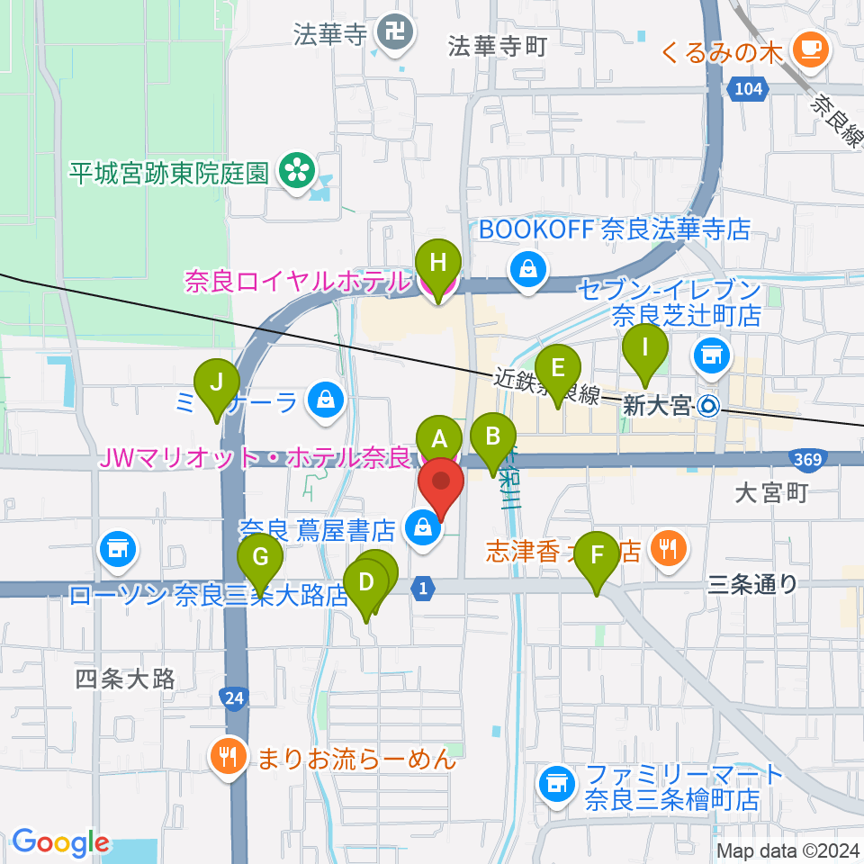 奈良県コンベンションセンター周辺のホテル一覧地図