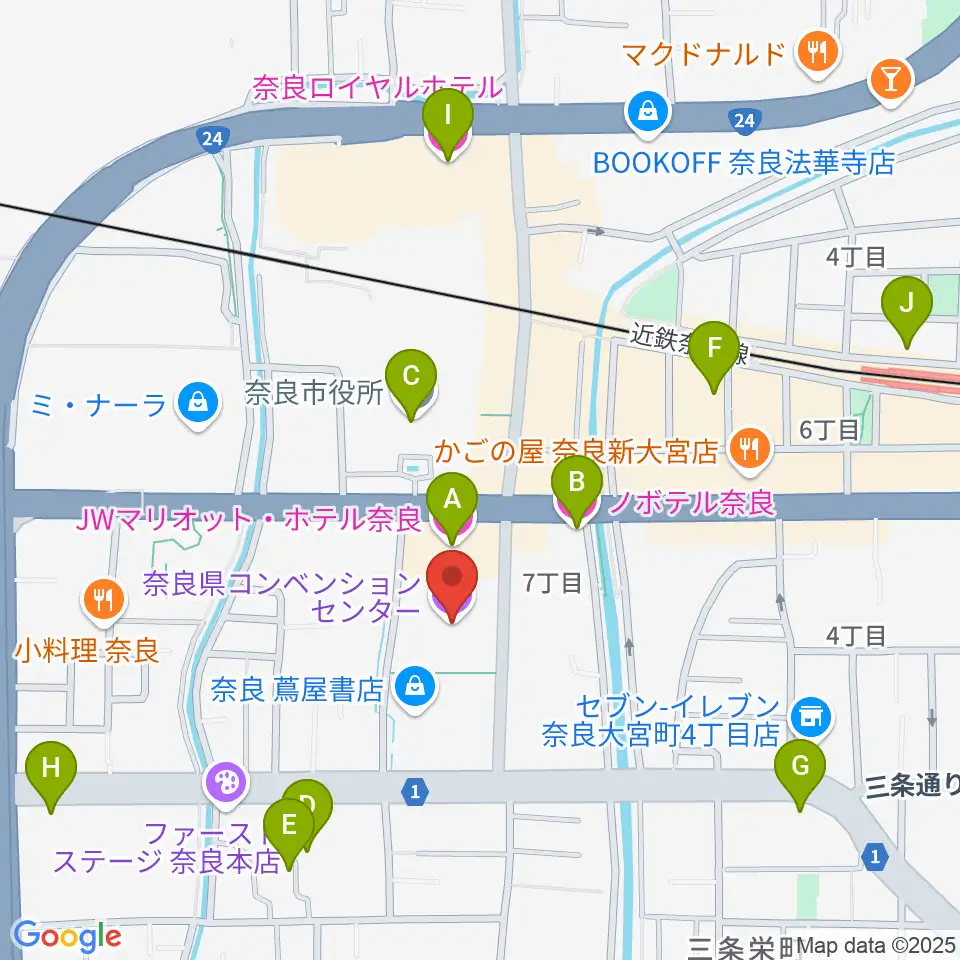 奈良県コンベンションセンター周辺のホテル一覧地図