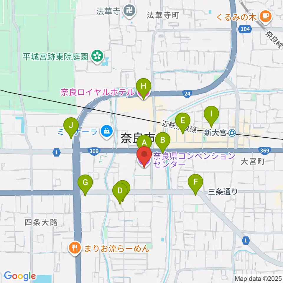 奈良県コンベンションセンター周辺のホテル一覧地図
