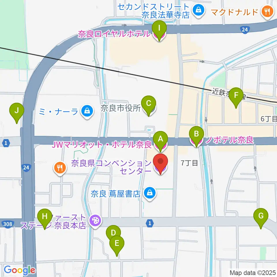 奈良県コンベンションセンター周辺のホテル一覧地図
