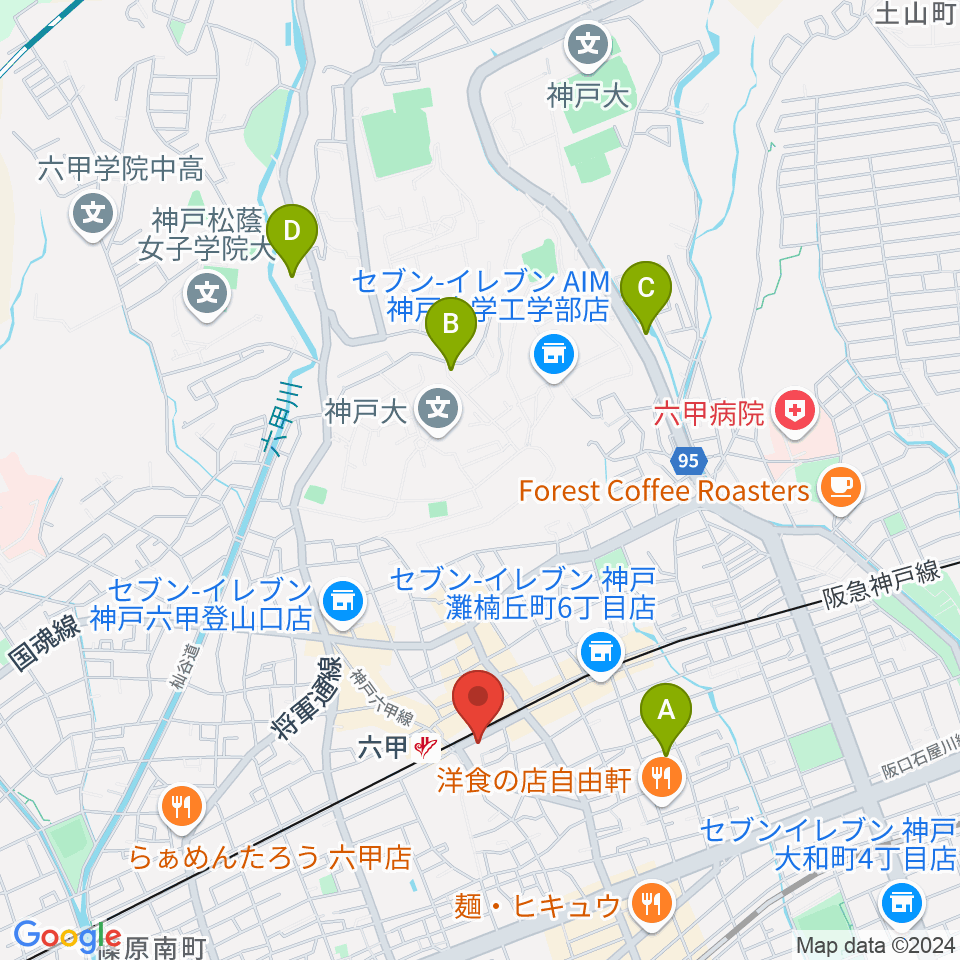 スタジオハイダウェイ阪急六甲店周辺のホテル一覧地図